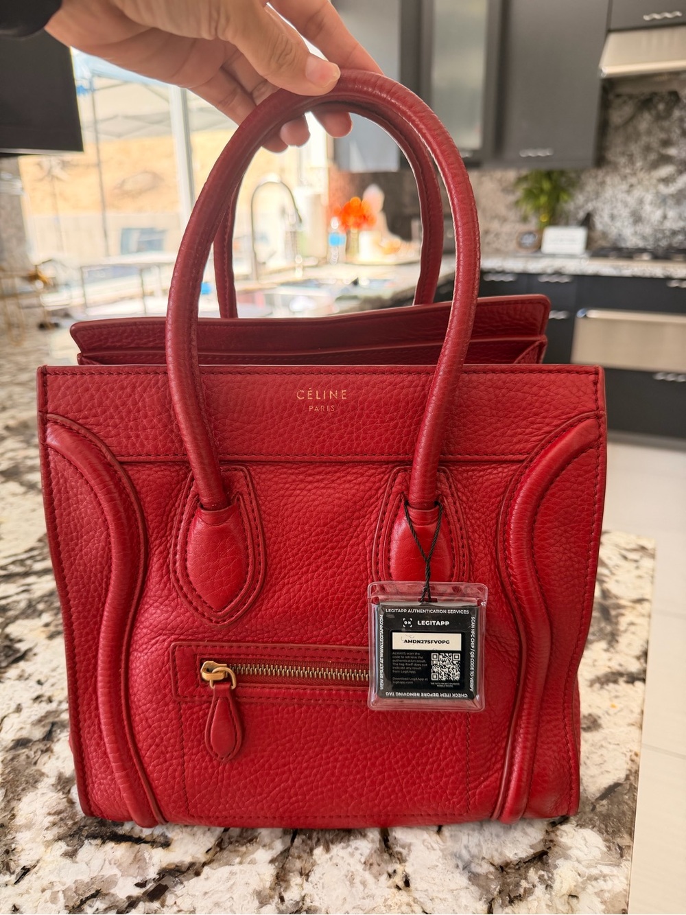 Celine Red Mini Luggage Tote - Classic Pebbled Leather